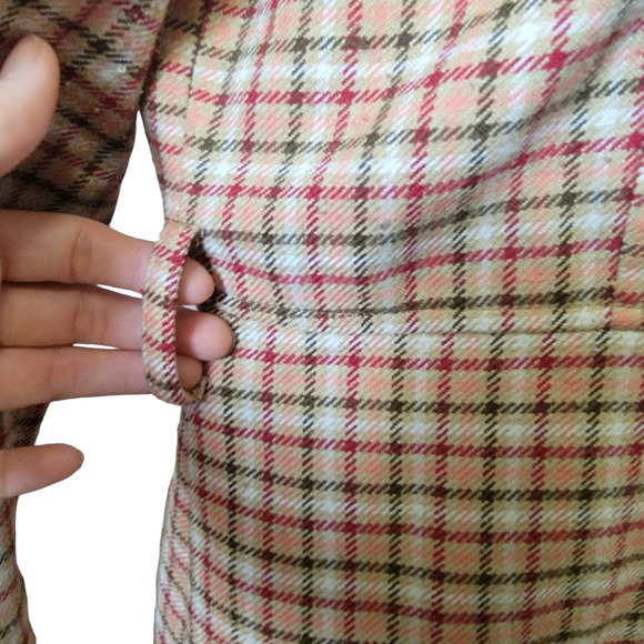 Nicole by Nicole Miller Plaid Checkered Button Front Tie Waist Peakcoat Jacket - Picture 7 of 15